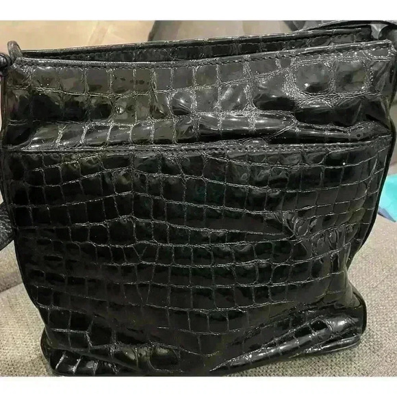 Brighton Cher Collection Black Croc Patent Leather Shoulder Tote - Picture 3 of 9